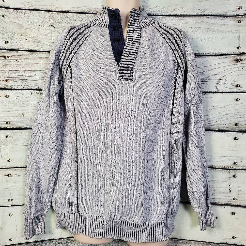 BKE Men’s Henley Sweater XL Gray Cotton Knit Long Sleeve Pullover Casual